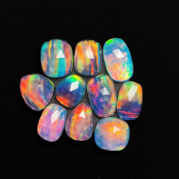 Rose Cut Crystal And Aurora Opal Doublets Lot