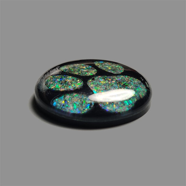 Crushed Opal Paw Inlay In Black Onyx Doublet