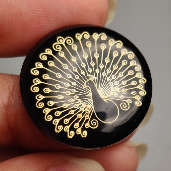 Gilded Peacock Inlay In Black Onyx Doublet