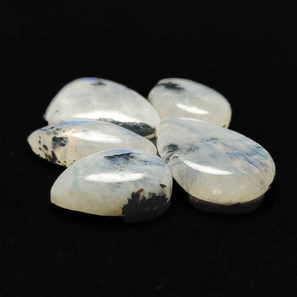 Rainbow Moonstone With Black Tourmaline Inclusion Cabochons Lot