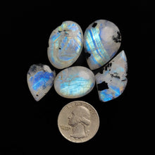 Rainbow Moonstone With Black Tourmaline Inclusion Cabochons Lot
