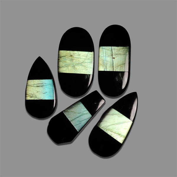 Labradorite Inlay In Black Onyx Lot-4870 | Gemstone for sale