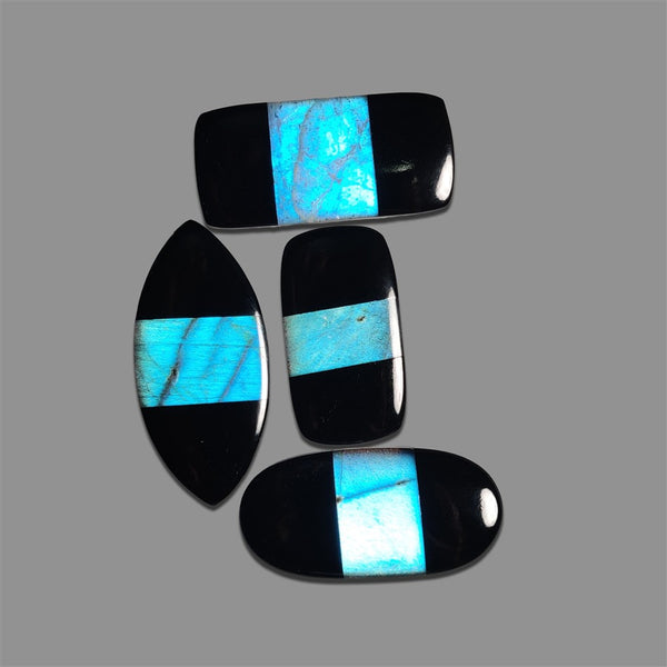 Labradorite Inlay In Black Onyx Lot-4871 | Gemstone for sale