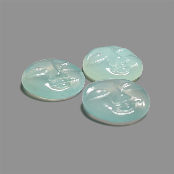 Handcarved Paraiba Chalcedony Moonfaces Lot