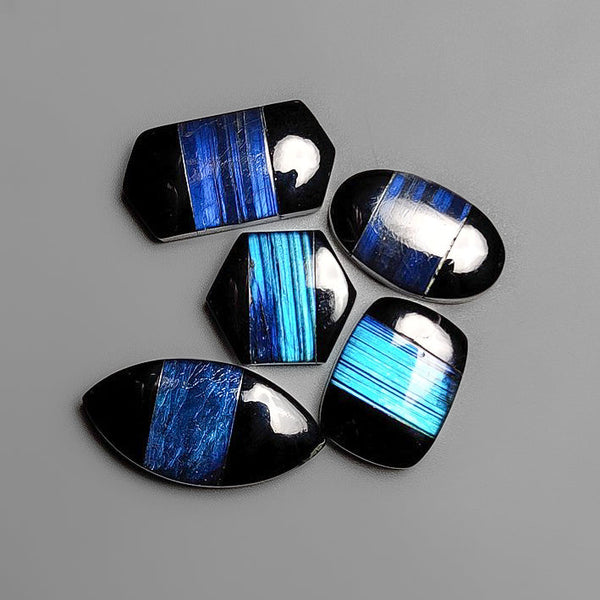 Labradorite Inlay In Black Onyx Lot-4568 | Gemstone for sale