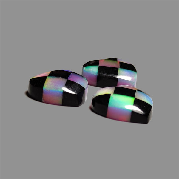 Aurora-Opal-and-Black-Onyx-Checkerboard-Hearts-Lot-5036 | Gemstone for sale | Gemstones by Lapidary Artist