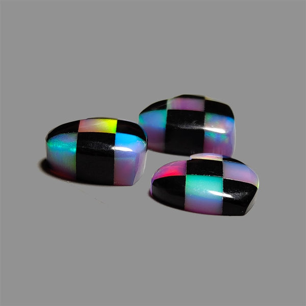 Aurora-Opal-and-Black-Onyx-Checkerboard-Hearts-Lot-5037 | Gemstone for sale | Gemstones by Lapidary Artist