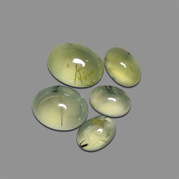 Gemmy-Prehnite-With-Black-Tourmaline-Inclusions-Cabochons-Lot-5053 | Gemstone for sale | Gemstones by Lapidary Artist