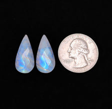 Checkerboard Cut Rainbow Moonstone Pair-5431 | Gemstone for sale | Gemstones by Lapidary Artist