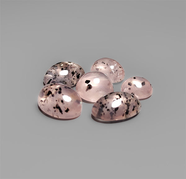 Rose Quartz With Diopside Inclusions Cabochons Lot