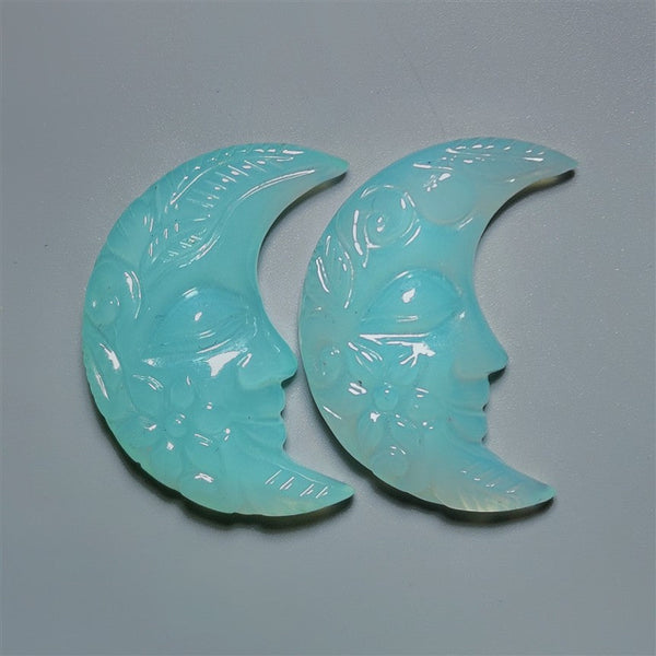 Handcarved Paraiba Chalcedony Crescent Moonface Lot
