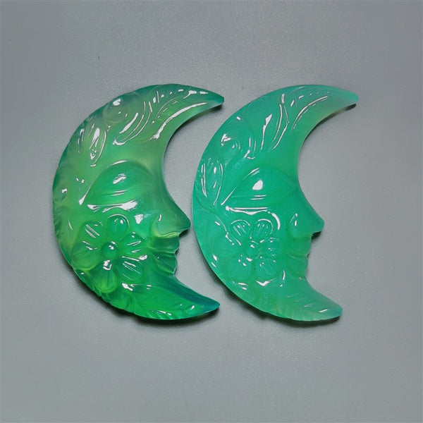 Handcarved Chrome Chalcedony Crescent Moonface Lot