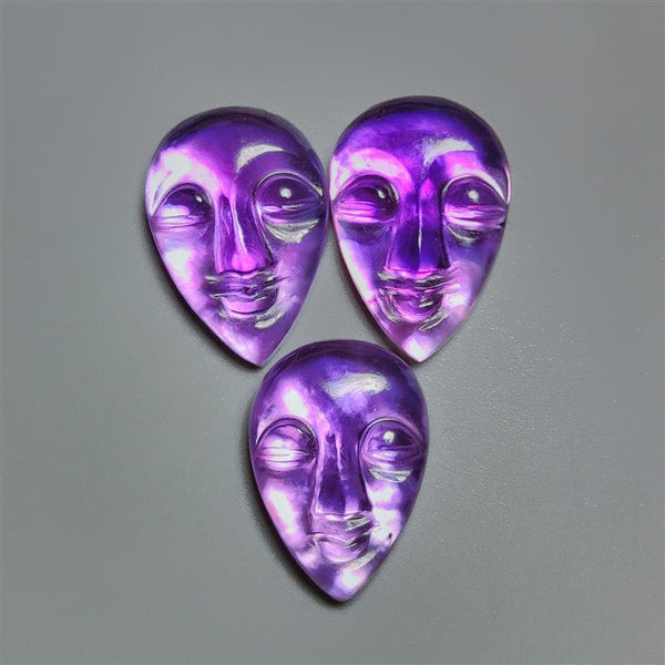 Handcarved Amethyst And Mother Of Pearl Doublet Moonface Lot