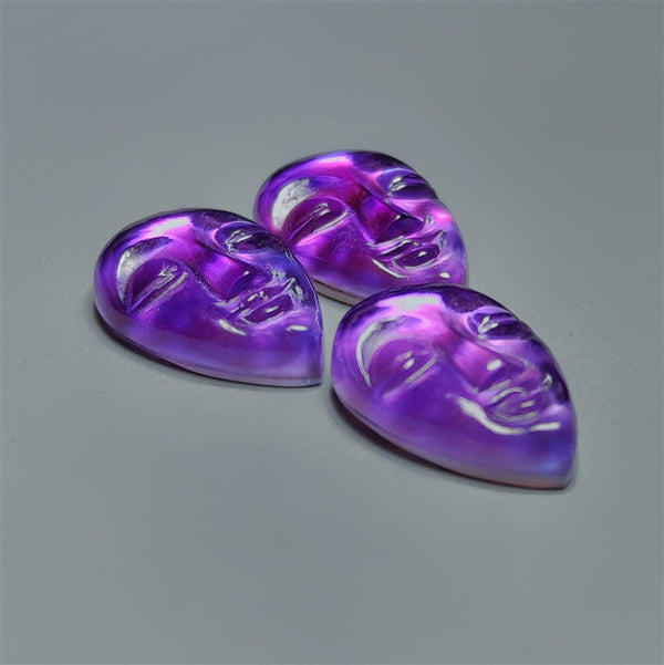 Handcarved Amethyst And Mother Of Pearl Doublet Moonface Lot