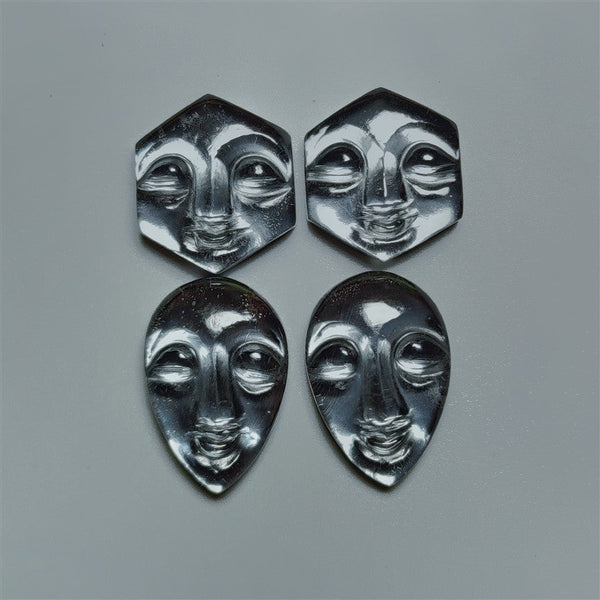 Handcarved Crystal And Hematite Moonface Lot