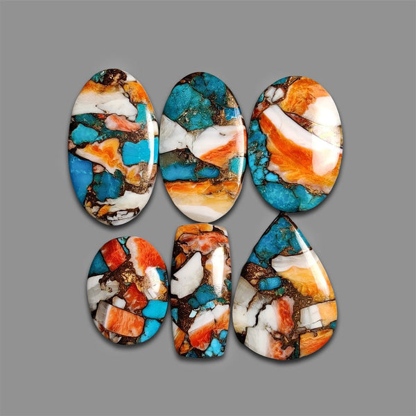 Spiny Oyster Mohave Turquoise Cabochons Lot-4644 | Gemstone for sale