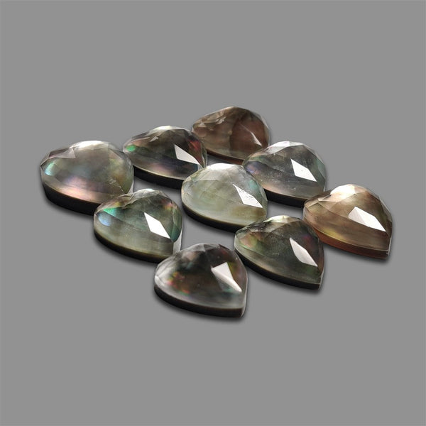 Rose Cut Himalayan Quartz And Tahitian Mother Of Pearl Hearts Lot