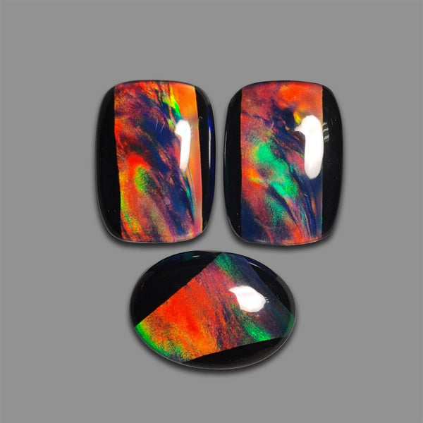 Aurora Opal Inlay In Black Onyx Doublets Lot-4841 | Gemstone for sale